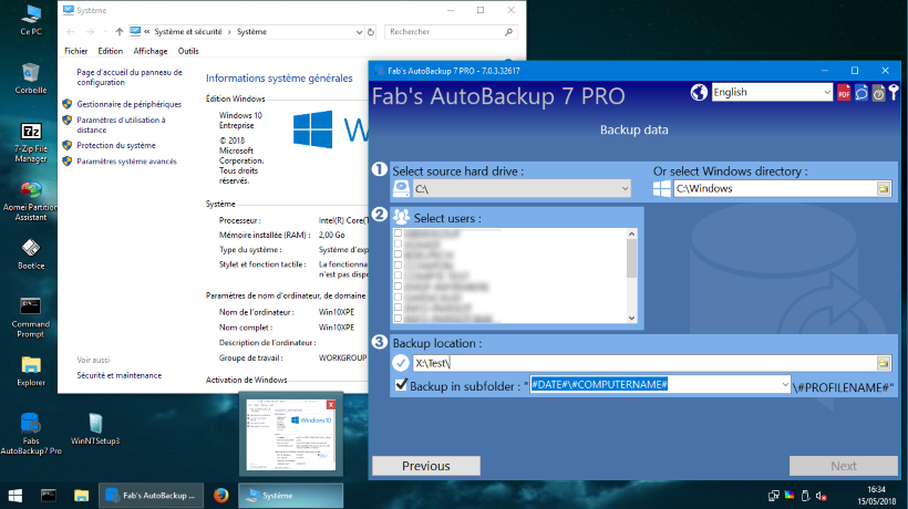 Fab's AutoBackup 7 Pro running inside WIN10XPE