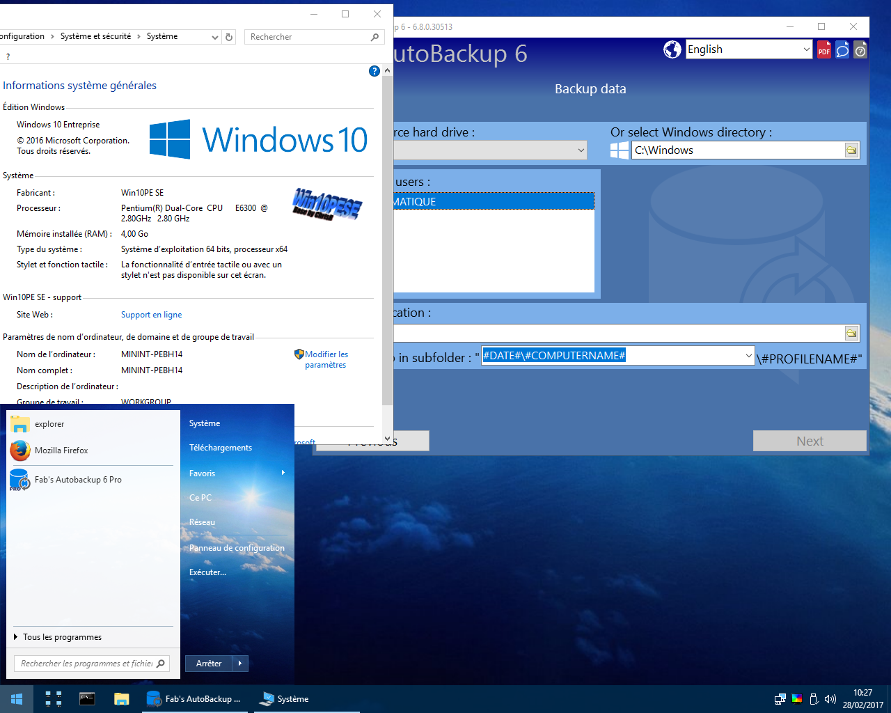 Fab's AutoBackup 6 Pro running inside WIN10PE SE